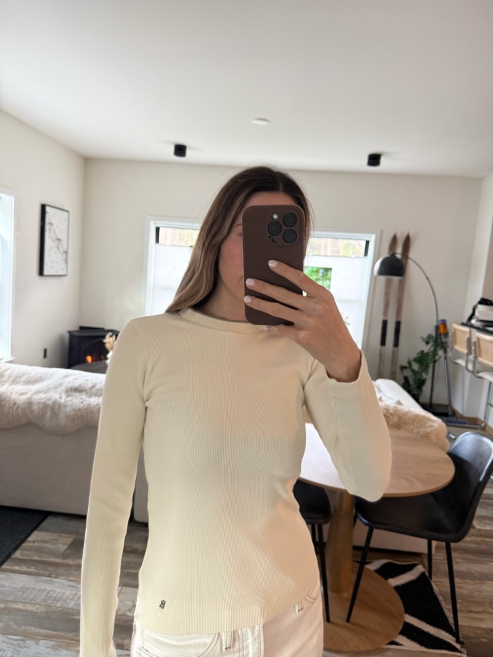 Bogner Cream Ribbed Crewneck Top